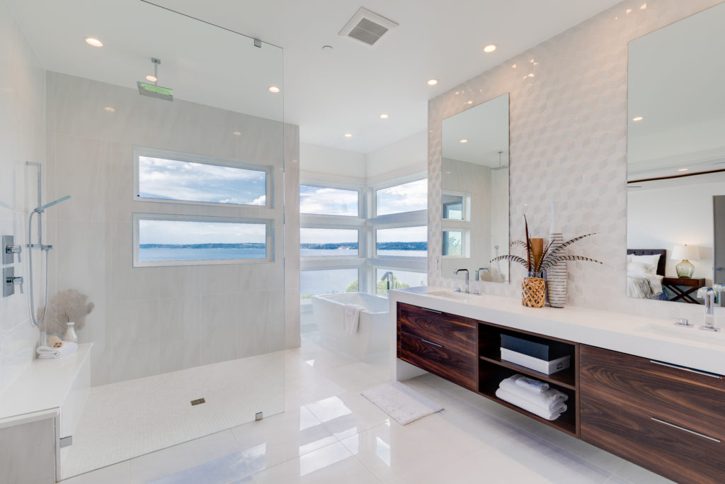 Custom luxury master bathroom with large shower and soaking tub