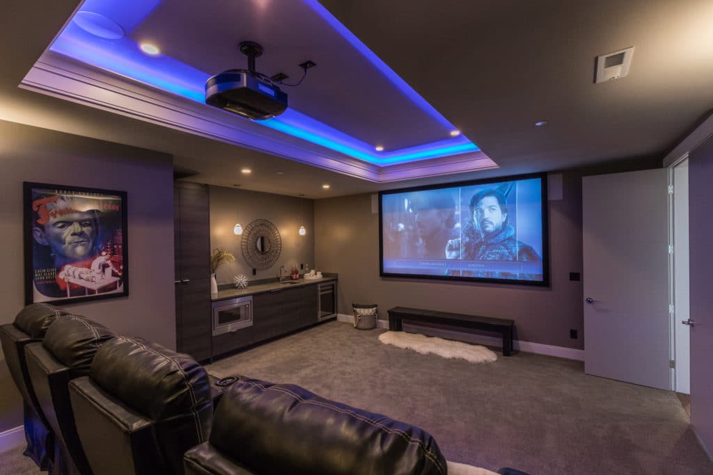 Luxury custom home theater with projection screen