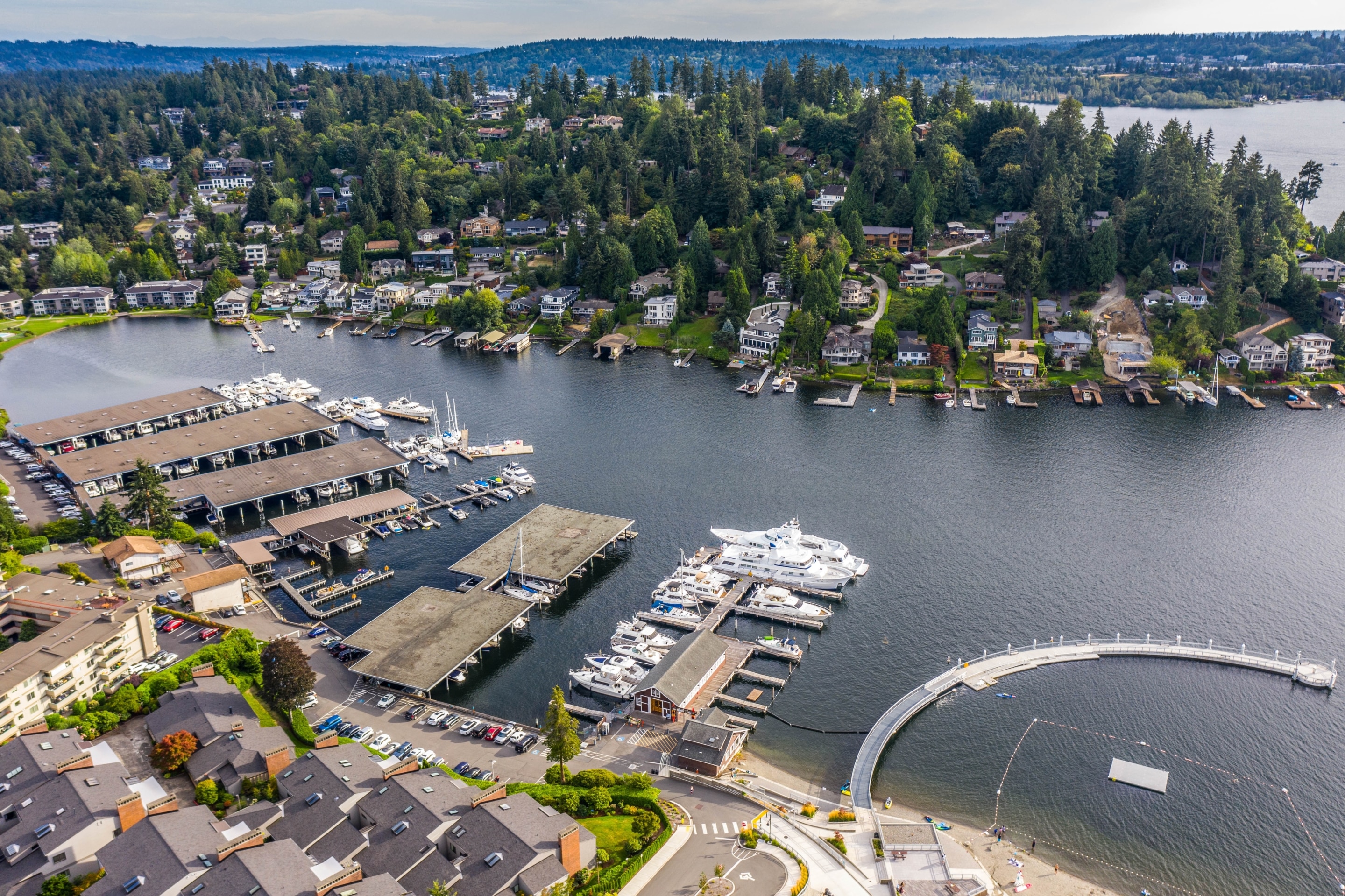 Atera Homes image - bird's eye view of waterfront homes in the best Seattle suburb in Seattle, Bellevue